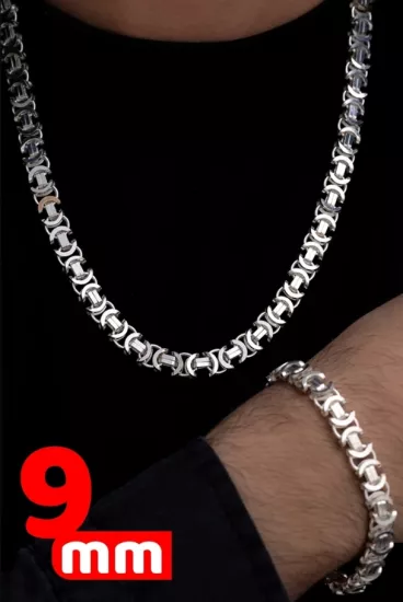 9mm Parlak Euro Kral Model Gümüş Set • Işıklı Kutuda Sevgiliye • Eşe • Babaya Bileklik Kolye Set