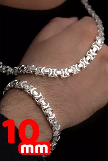 10mm Parlak Euro Kral Model Gümüş Set • Işıklı Kutuda Sevgiliye • Eşe • Babaya Bileklik Kolye Set