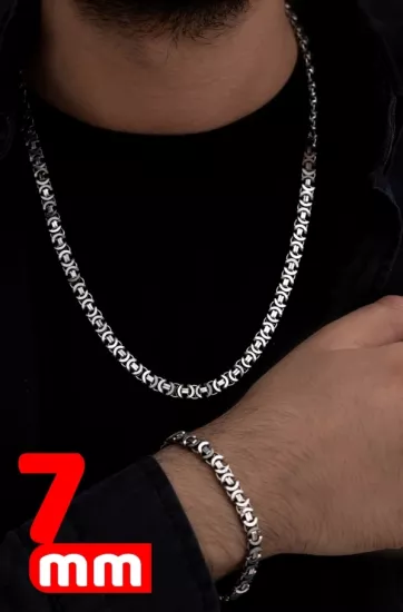 8mm Oksitli Euro Kral Model Gümüş Set • Işıklı Kutuda Sevgiliye • Eşe • Babaya Bileklik Kolye Set