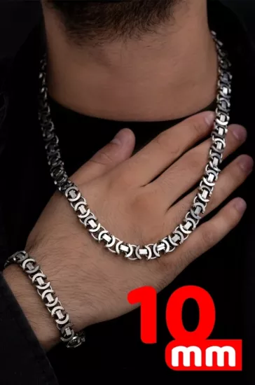 10mm Oksitli Euro Kral Model Gümüş Set • Işıklı Kutuda Sevgiliye • Eşe • Babaya Bileklik Kolye Set