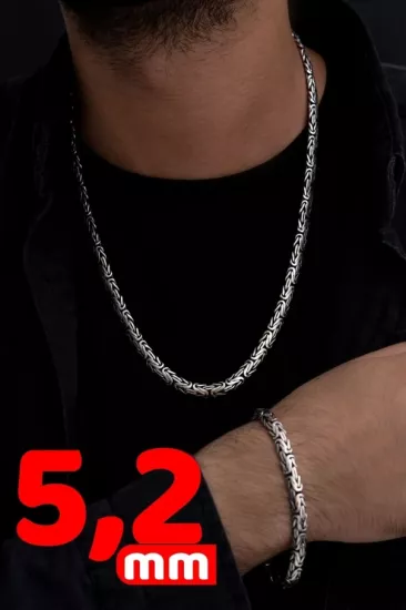 5.2mm Yassı Ezme Kral Model Set 925 Gümüş • Işıklı Kutuda Sevgiliye • Eşe Erkek Kolye Bileklik Set