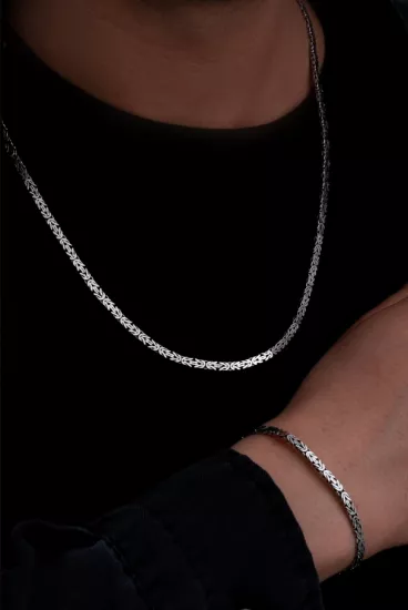 4 mm Dikdörtgen Kesim Yassı Kral Gümüş Set • Işıklı Kutuda • Sevgiliye • Eşe Bileklik Kolye