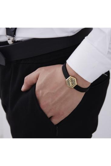 Vog Esnek Çelik V Sarı Gümüş Jaguar Dizayn Hediyelik Sevgiliye,Babaya,Arkadaşa Elastik Bileklik