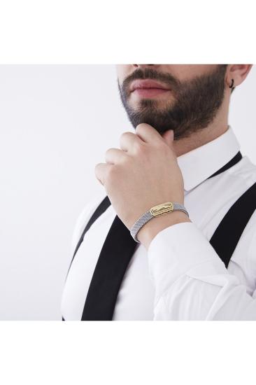 Vog Beyaz Esnek Çelik V Sarı Gümüş Jaguar Dizayn Hediyelik Sevgiliye,Babaya,Arkadaşa Bileklik