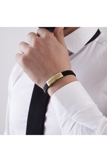 Vog Siyah Esnek Çelik V Sarı Gümüş Siyah Oniks Taşlı Sevgiliye,Babaya,Arkadaşa Bileklik