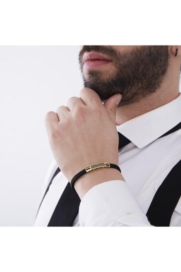 Vog Siyah Çelik Erkek Bileklik Sevigilye,Babaya,Arkadaşa Siyah Oniks Taşlı Gümüş ve Çelik  Bileklik