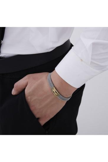 Vog Beyaz Esnek Çelik V Sarı Gümüş Jaguar Dizayn Hediyelik Sevgiliye,Babaya,Arkadaşa Bileklik