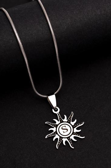 Güneş Model Ortası Harfli Çelik Kolye Unisex - Sevgiliye,Eşe,Babaya,Arkadaşa Hediye Çelik Kolye