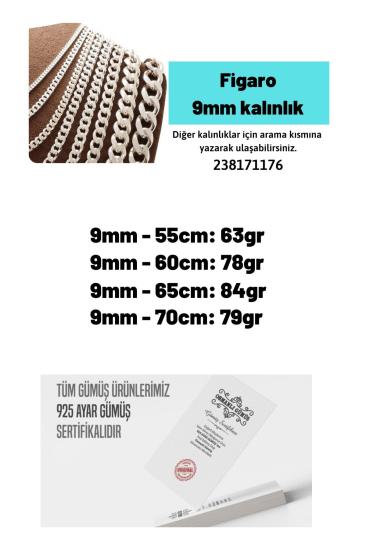 Vog 9mm Figaro Model 925 Ayar Gümüş Erkek Kolye Zincir Modelleri