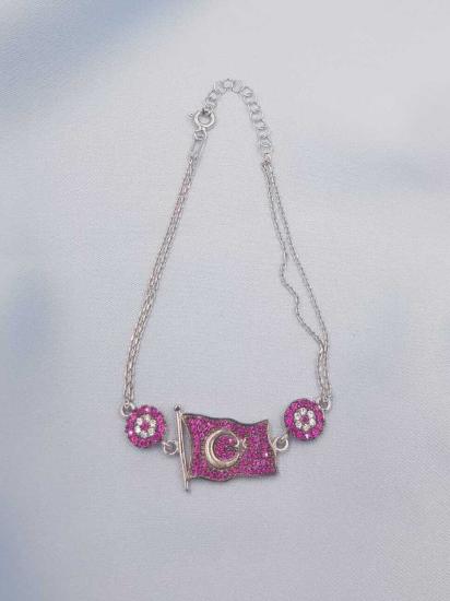 Vog Kırmızı Taşlı Türk Bayrağı 925 Ayar Gümüş Sevgiliye,Anneye,Arkadaşa Hediye Bileklik