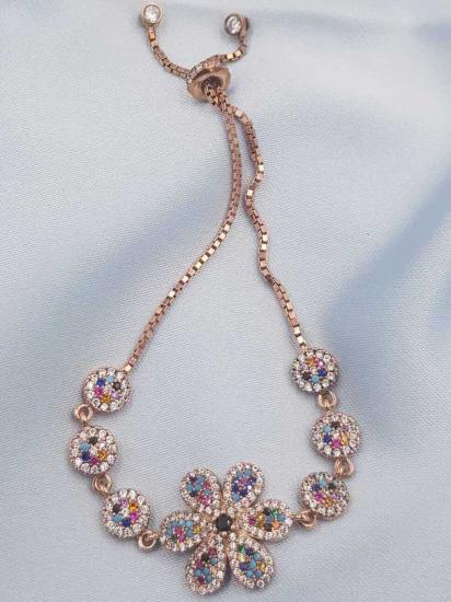 Vog Miks Taşlı Şans Çiçeği 925 Ayar Gümüş Sevgiliye,Anneye,Arkadaşa Asansör Sistemli Bileklik