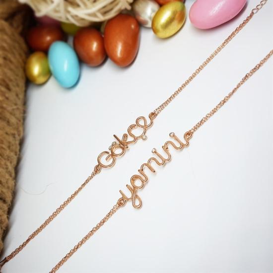 Vog Kişiye Özel İsim Tel Bükme 925 Ayar Gümüş Sevgiliye,Anneye,Arkadaşa Hediye Bileklik 