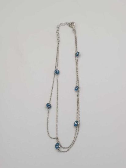 Vog Çift Sıra Göz Boncuk Detaylı Beyaz Renk 925 Ayar Gümüşlü Hal Hal