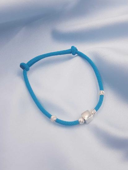 Vog Kişiye Özel Dorika Toplu Turkuaz Renk İp Küp Sevgiliye,Babaya,Arkadaşa 925 Ayar Gümüş Bileklik