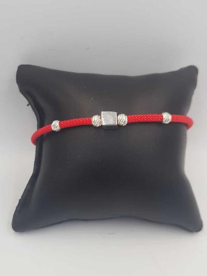 Vog Kişiye Özel Dorika Toplu Kırmızı Renk İp Küp Sevgiliye,Babaya,Arkadaşa 925 Ayar Gümüş Bileklik 