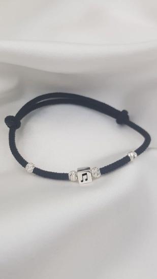 Vog Kişiye Özel Dorika Toplu Siyah Renk İp Küp Sevgiliye,Babaya,Arkadaşa 925 Ayar Gümüş Bileklik