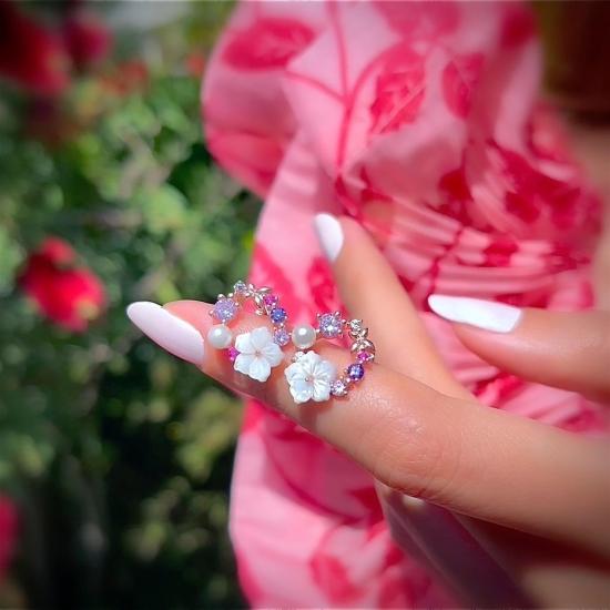 Vog İtalyan Tasarım Soft Çiçekler Rose Renk Flowers 925 Ayar Gümüş Küpe