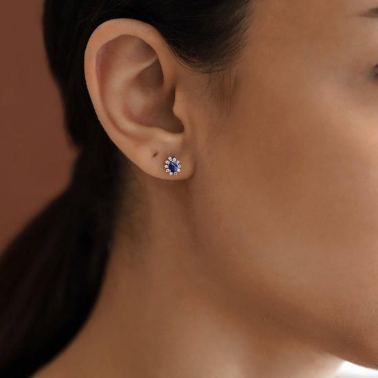  Vog Pırlanta Montur Sentetik Damla Safir 925 Ayar Gümüş Küpe