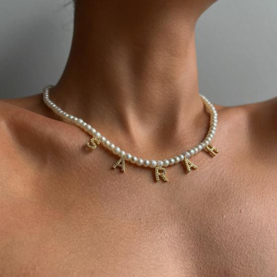 Vog Dizi İnci V Harf İsimli Şık Tasarım 925 Ayar Gümüş Sevgiliye,Anneye,Eşe,Arkadaşa Hediye Kolye