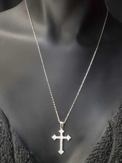 Haç Model Swarovski Taşlı Şık Tasarım 925 Ayar Gümüş Kolye