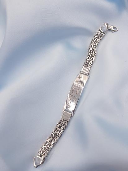 Vog Kişiye Özel Kardelen Ve Tarih Yazılı Çift Kral Künye Orta Kalınlıkta Unisex Gümüş Bileklik