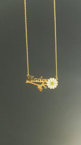 Kader Yazılı Papatya İsim Kolye 925 Ayar Gümüş Sevgiliye Eşe Kolye