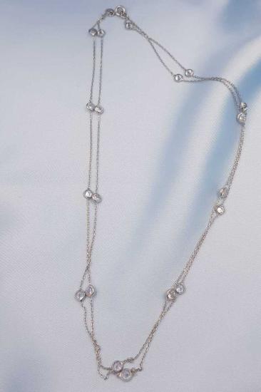 Vog Zirconia Büyük Taşlı Uzun Boy 90 Cm Beyaz Renk 925 Ayar Gümüş Sevgiliye,Anneye,Arkadaşa Kolye