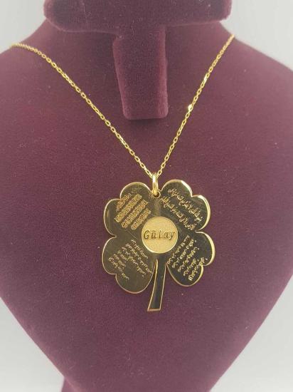 Vog Yonca Model Nazar duası/Korunma duası/Felak/Nas Olmak Üzere Dört Dua Gümüş Kolye