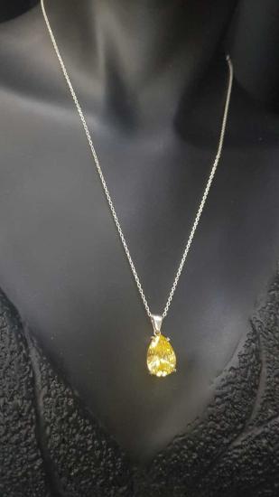 Vog Swarovski Kesim Sarı Sitrin Damla 925 Ayar Gümüş Sevgiliye,Anneye,Eşe,Arkadaşa Kolye