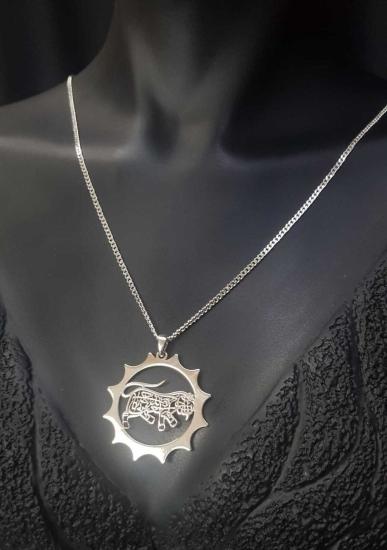 Hz.Ali Allahın Aslanı V 12 İmam Bektaşi Hat Sanatı İşlemeli Mürid Tılsımı 925 Ayar Gümüş Kolye