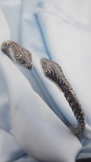 Vog İtalyan Cartier Tasarım Taşlı Yılan (Snake)925 Gümüş Sevgiliye,Anneye,Eşe Choker,Gerdanlık