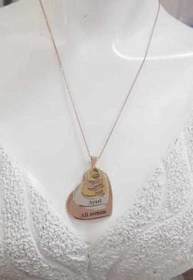 Vog Kişiye Özel İsimli 5’Li Kalp Eşe,Anneye 925 Ayar Gümüş Hediye Kolye