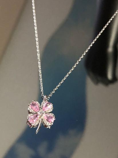Vog Pembe Damla Taşlı 4 Yapraklı Yonca 925 Ayar Gümüş Sevgiliye,Anneye,Eşe,Arkadaşa Kolye