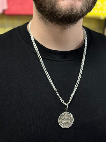 Vog Kişiye Özel İsimli Greek Desenli 925 Ayar Gümüş Sevgiliye,Eşe,Babaya Hediye Kolye