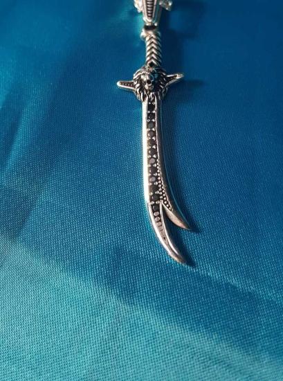Vog Unisex Siyah Onix Taşlı Hz.Ali Allahın Aslanı Ve Zülfikar Kılıcı 925 Ayar Gümüş Uç