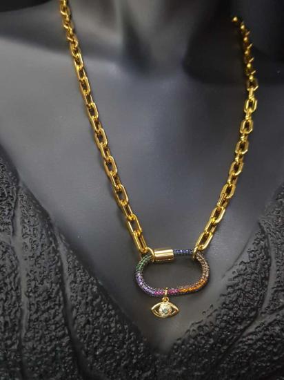 Vog Vip Çelik Xuping Tasarım Mix Taşlı Oval Model Sevgiliye,Anneye,Arkadaşa Hediye Kolye