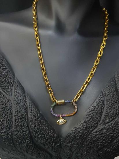 Vog Vip Çelik Xuping Tasarım Mix Taşlı Oval Model Sevgiliye,Anneye,Arkadaşa Hediye Kolye