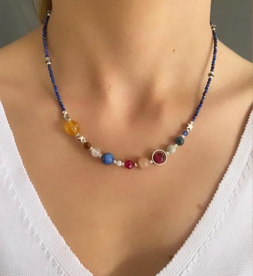 Vog Doğal Taş Güneş Sistemi Özel Versiyon 925 Ayar Gümüş Sevgiliye,Anneye,Arkadaşa Kolye