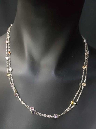 Vog Mix Renkli Zirconia Taşlı Uzun Boy 80 Cm Beyaz Renk 925 Ayar Gümüş Kolye