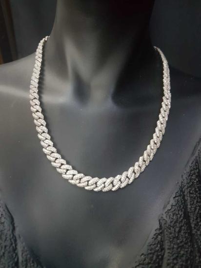Vog Lüks Zirconia Taşlı Cuban Chain Zincir 925 Ayar Gümüş Rhodium Kaplama Kolye