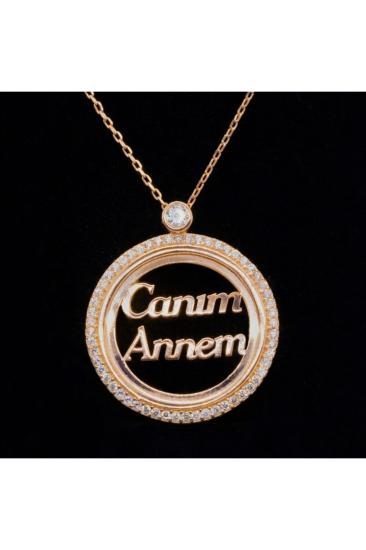 Canım Annem Yazılı Rose Renk 925 Ayar Gümüş Kolye