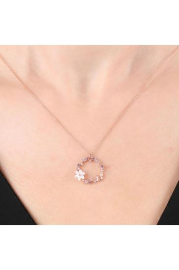 Vog Manolya Çiçeği Sevgi Haresi Rose Renk Flowers 925 Ayar Gümüş Kolye 
