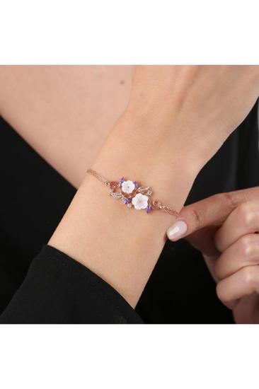  Vog Ametist Taşlı Manolya Çiçeği Sevgi Bahçesi Rose Flowers 925 Ayar Gümüş İkili Set