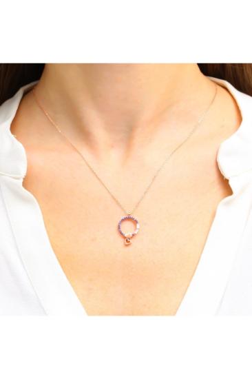 Vog  Ametist Moru Kalpli Bagetler Rose Renk 925 Ayar Gümüş Kolye 