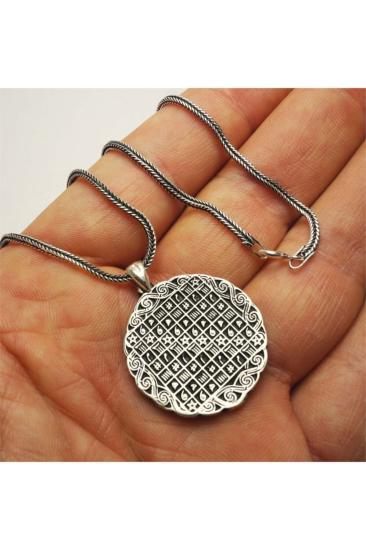 Vog  İsmi Azam Ve Yedi Ayetler Vefki Çift Taraflı Unisex 925 Ayar Gümüş Kolye
