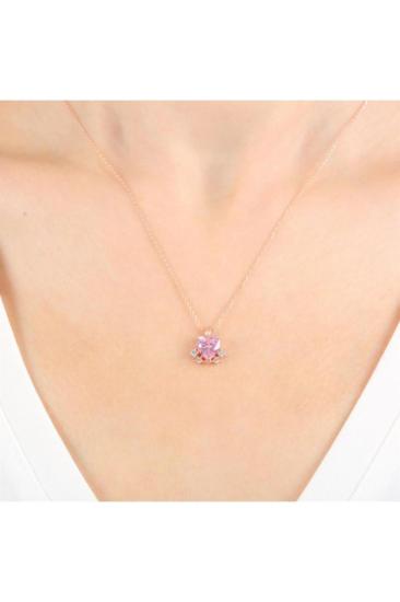 Vog Pink Taşlı Sevgi Tanesi Rose Renk 925 Ayar Gümüş Kolye