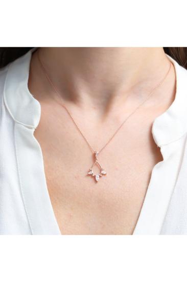 Vog Işıltılı Tria Damlalar Rose Renk 925 Ayar Gümüş Kolye