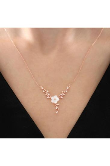 Vog Manolya ve Sarmaşık Rose Renk Flowers 925 AyarGümüş Kolye