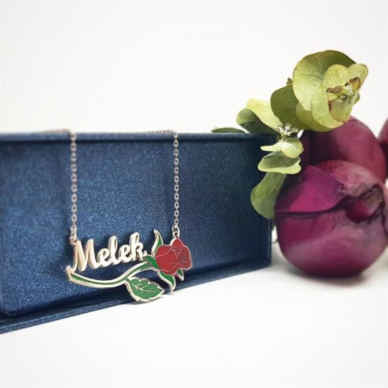 Vog Kişiye Özel Melek Yazılı Gül Detaylı 925 Ayar Gümüş Sevgiliye,Anneye,Arkadaşa Hediye Kolye