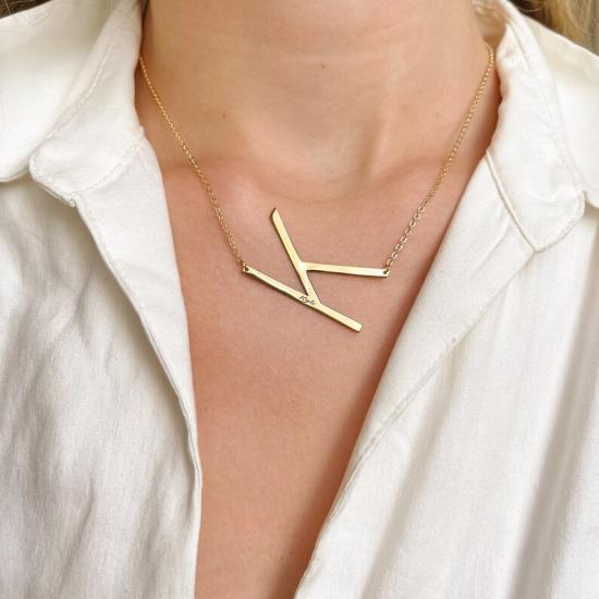 Vog Büyük Yan Harf Üst Yazılı 925 Ayar Gümüş Sevgiliye,Anneye,Eşe,Arkadaşa Hediye Kolye